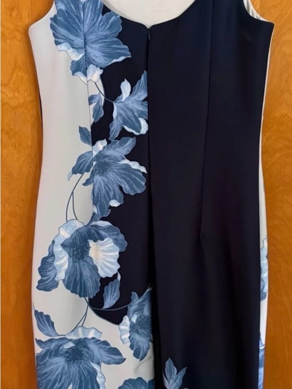 Donna Karan Navy & Light Blue Floral Midi Sheath Dress - Picture 4 of 5